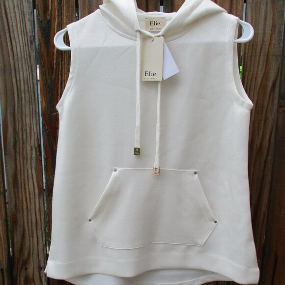 Elie Tahari Sleeveless Hoodie Kangaroo Pocket Off White Size SP New with Tag - Picture 1 of 7